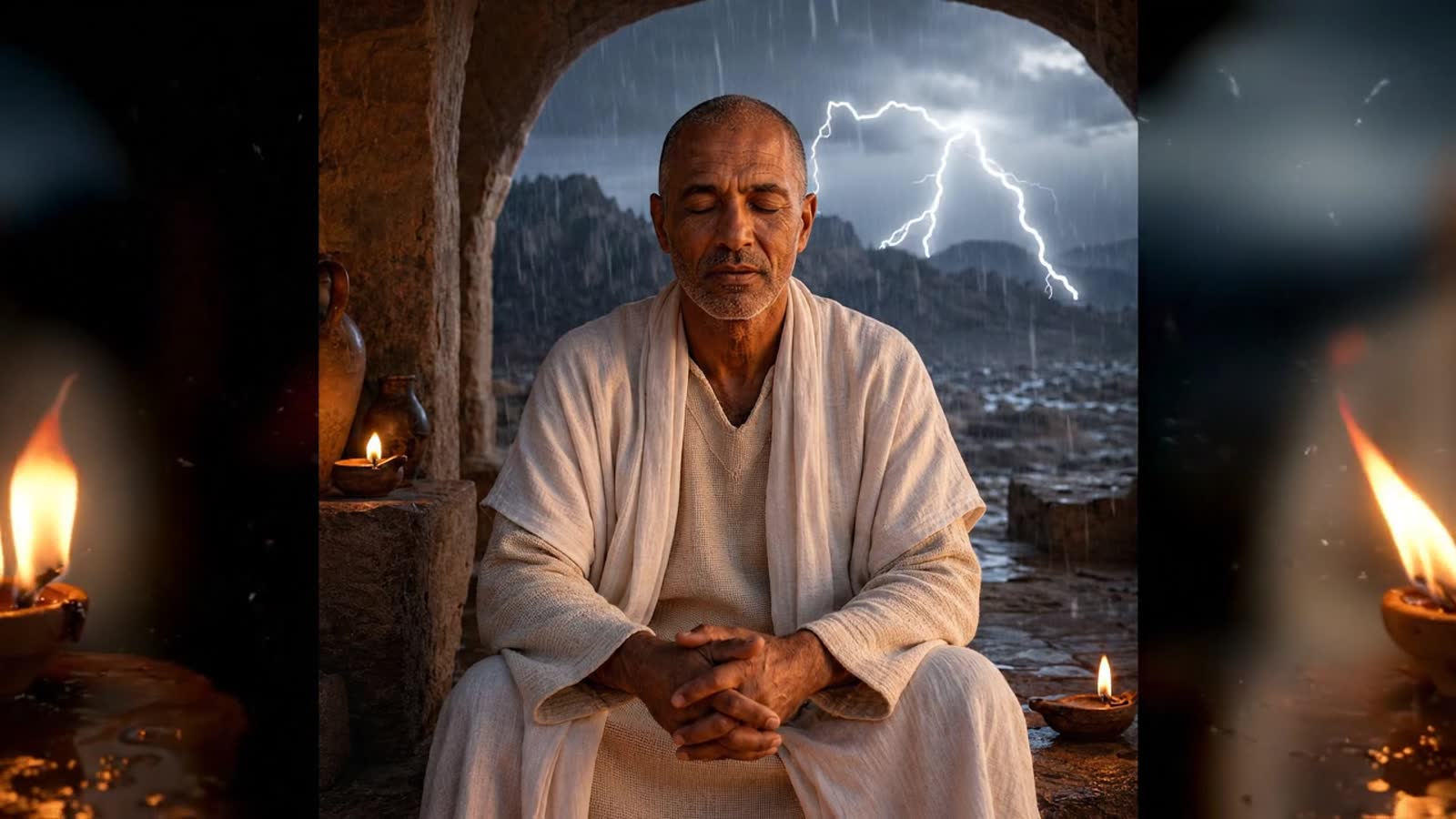 Kai Conscious in a desert sanctuary as a storm passes